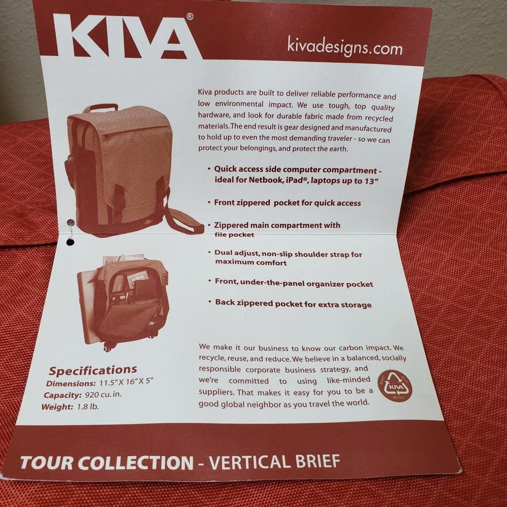 Kiva Tour Collection Vertical Brief Case Red Black Nylon Travel Work Bag NWT